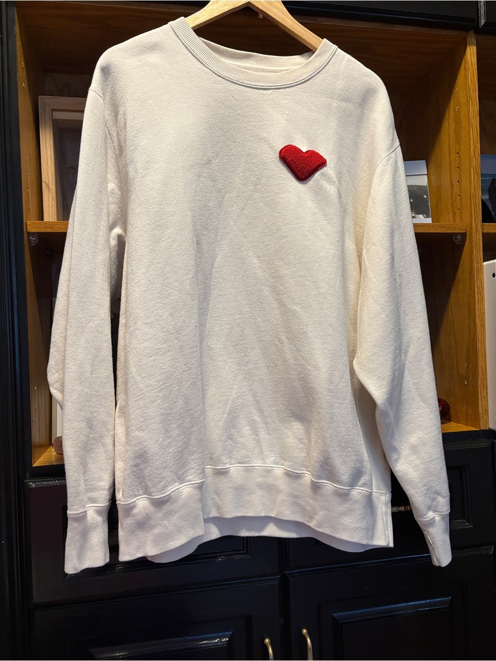Cream Heart Patch Women's Crewneck Sweater